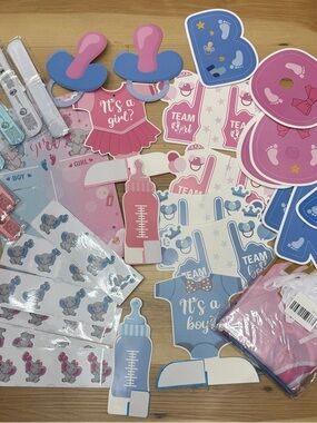 Gender Reveal Party Photo Props Set - Pink & Blue